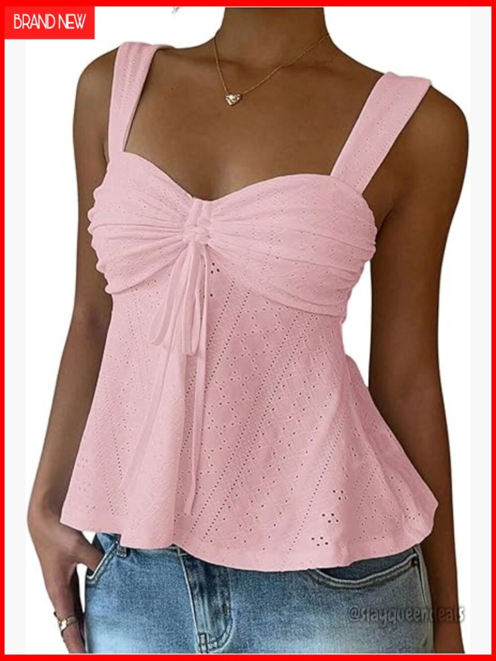 Eyelet Tie Front Ruched Tank Top Y2k Sexy Going Out Top